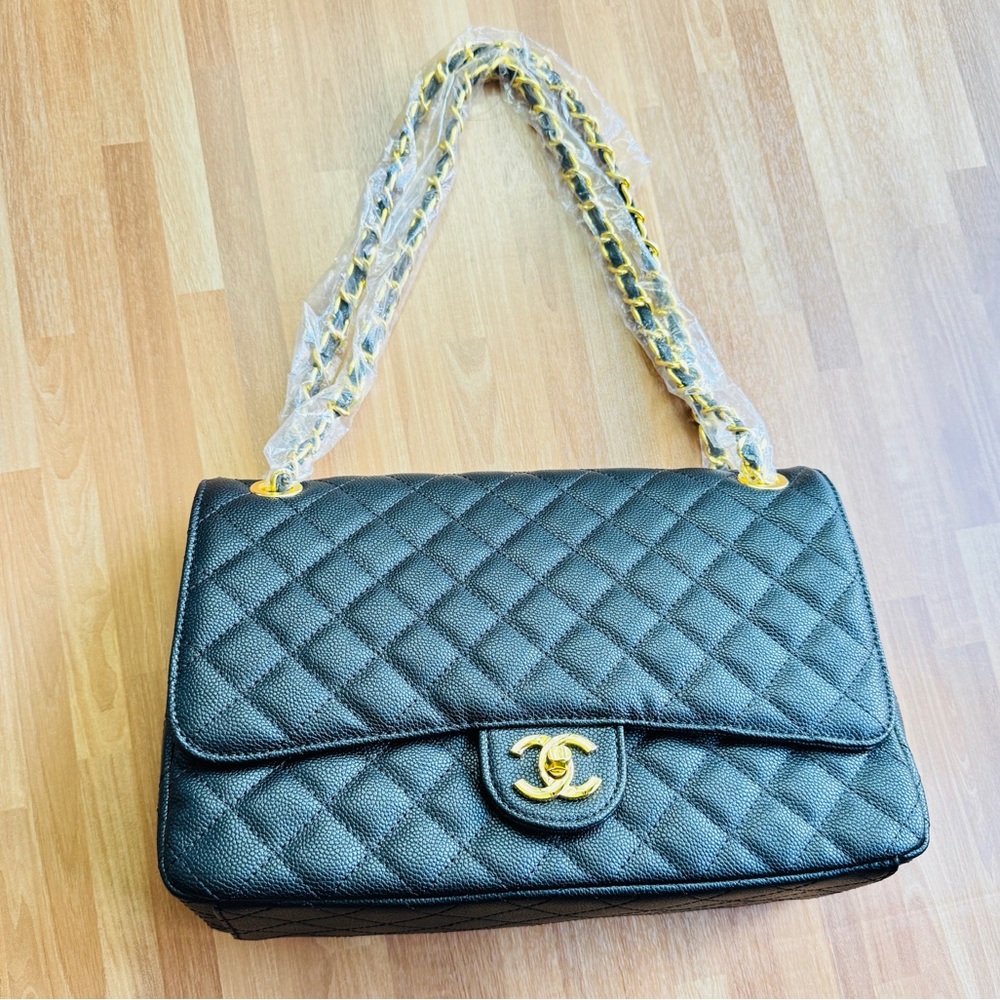 Black quilted bag with gold chain nwt